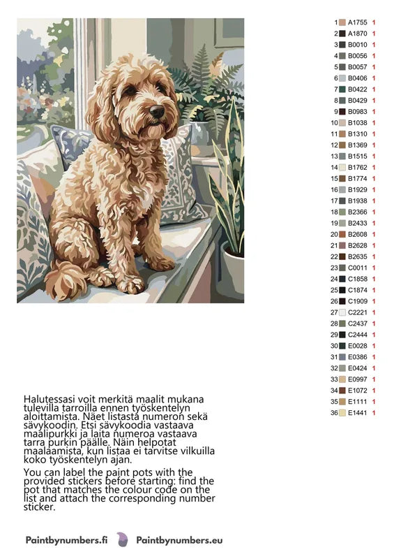 Värikartta ja ohjeet - Curly Dog on Sofa 40x50cm