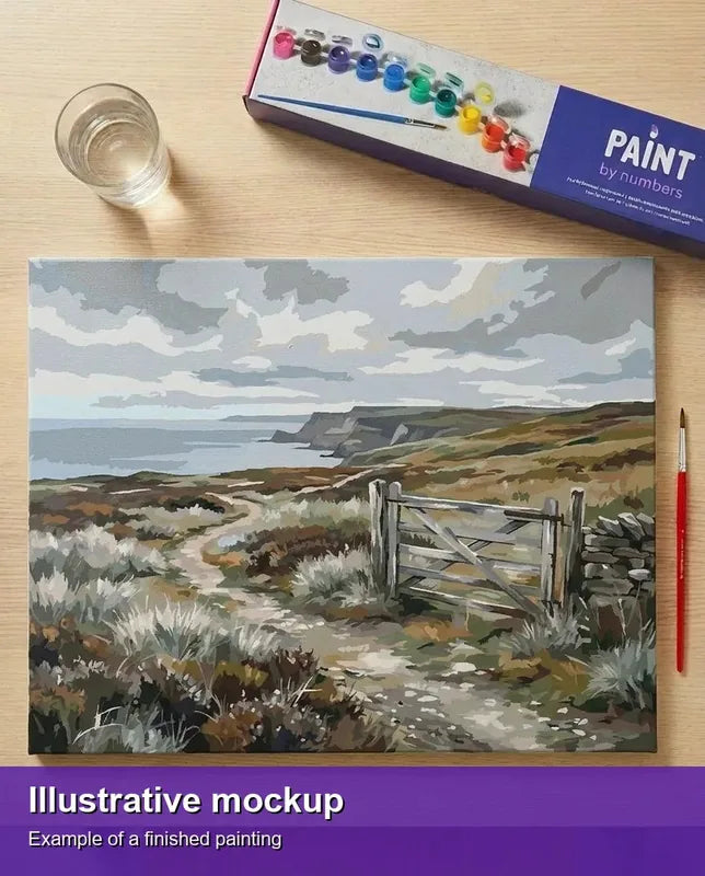 Valmiin numeromaalauksen havainnekuva - Coastal Path and Wooden Gate 50x40cm