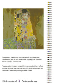 Thumbnail for Paint by numbers color chart - The Kiss - väriluettelo ja ohjeet