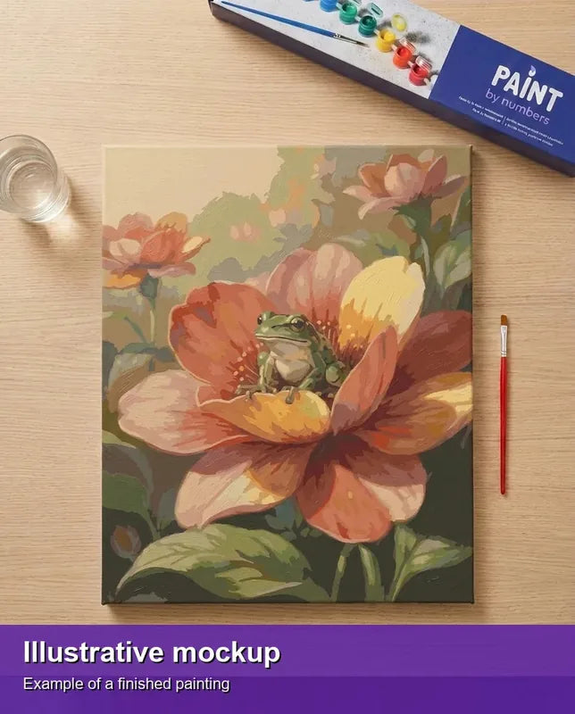 Valmiin numeromaalauksen havainnekuva - Frog on Flower 40x50cm