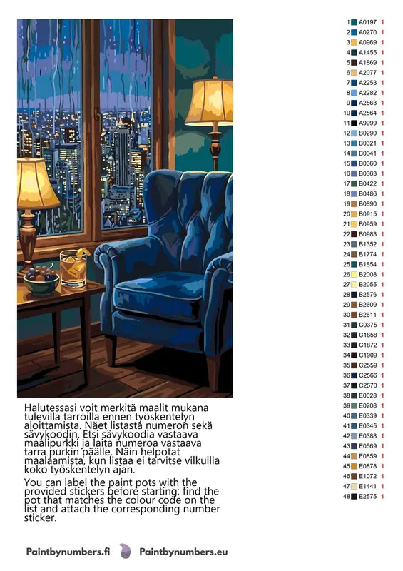 Värikartta ja ohjeet - Blue Armchair City View 40x70cm