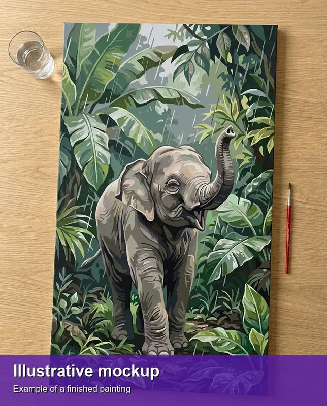 Valmiin numeromaalauksen havainnekuva - Baby Elephant in Jungle 40x70cm