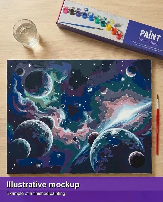 Valmiin numeromaalauksen havainnekuva - Planets and Nebulae 50x40cm