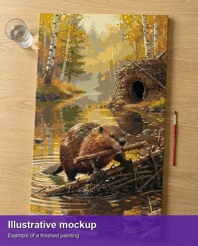 Valmiin numeromaalauksen havainnekuva - Beaver Building Dam 40x70cm