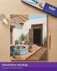 Thumbnail for Valmiin numeromaalauksen havainnekuva - Courtyard Fountain and Plants 40x50cm