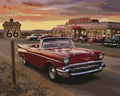 Thumbnail for Route 66 numeromaalaus - punainen auto ja diner auringonlaskussa