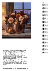 Thumbnail for Paint by numbers color chart - Pears and Flowers in Copper Pot - väriluettelo ja ohjeet
