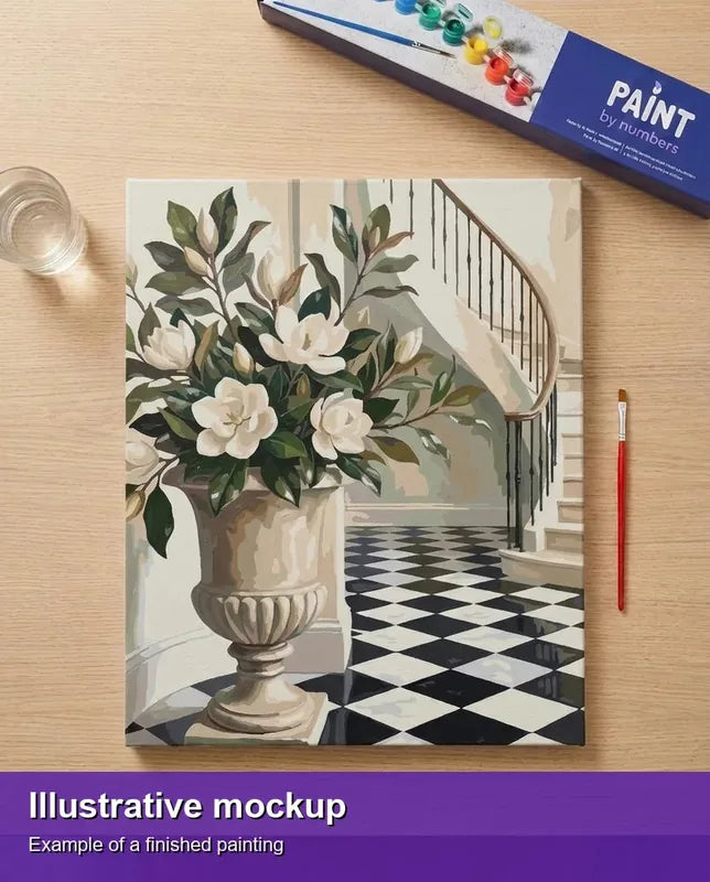 Valmiin numeromaalauksen havainnekuva - Magnolia Vase in Hallway 40x50cm