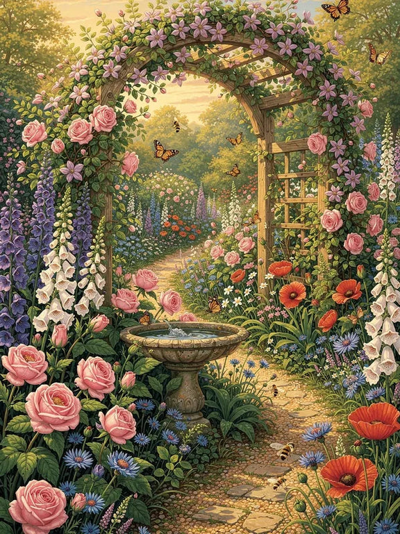 Timanttimaalaus Flower Garden Path
