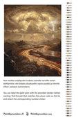 Thumbnail for Paint by numbers color chart - Stormy Landscape with Lava - väriluettelo ja ohjeet