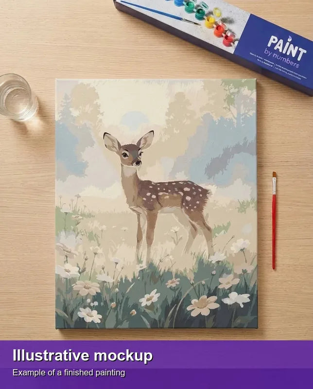 Valmiin numeromaalauksen havainnekuva - Fawn in Meadow 40x50cm