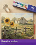 Thumbnail for Valmiin numeromaalauksen havainnekuva - Sunflowers and Farmhouse 50x40cm