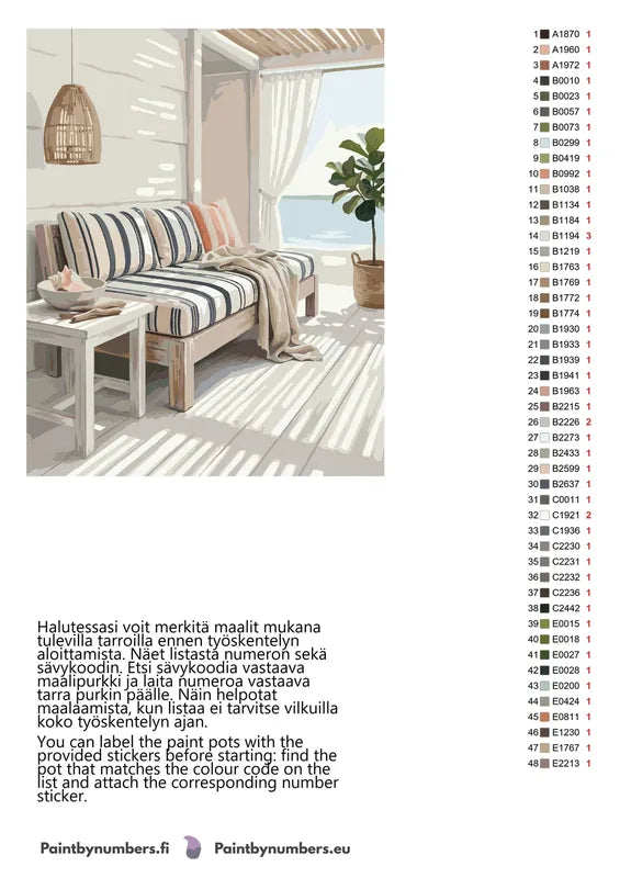 Striped Sofa by Window numeromaalauksen värikartta ja ohjeet