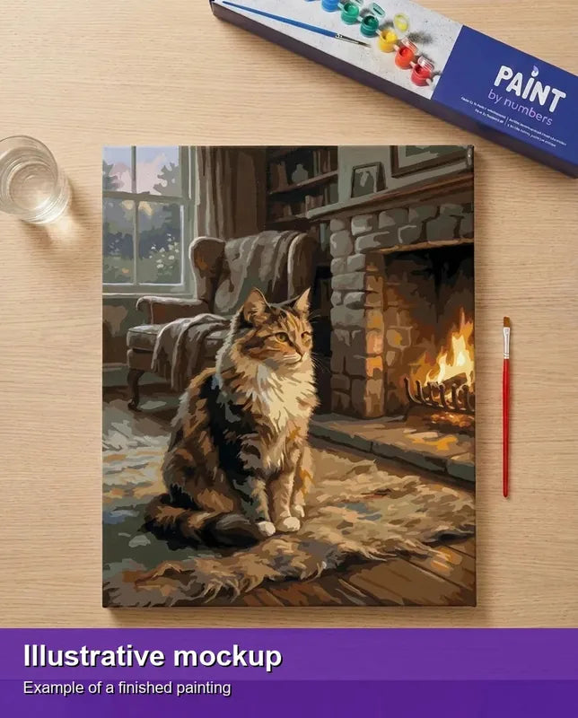 Valmiin numeromaalauksen havainnekuva - Cozy Fireplace Companion 40x50cm