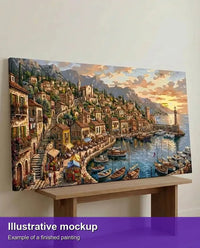 Thumbnail for Valmiin numeromaalauksen havainnekuva - Mediterranean Harbour Village 60x120cm - Numeromaalaus 120x60cm