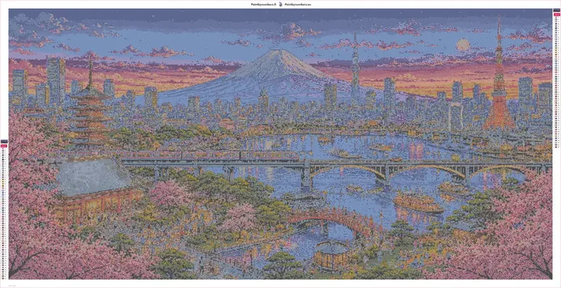 Tokyo Skyline timanttimaalauksen liimapintainen canvas 160x80cm