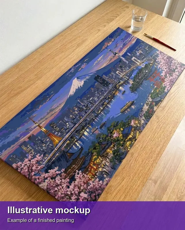 Valmiin numeromaalauksen havainnekuva - Tokyo Skyline and Mount Fuji 80x40cm