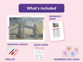 Thumbnail for Tower Bridge 60x40cm timanttimaalauspaketin sisalto: liimapintainen canvas, varikartta, tyokalut ja timanttipussit