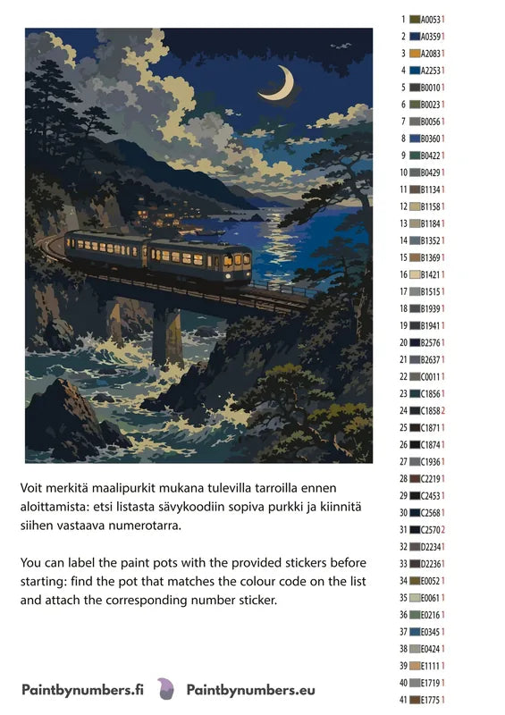 Värikartta ja ohjeet - Train on Coastal Bridge 40x50cm