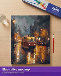 Thumbnail for Valmiin numeromaalauksen havainnekuva - Tram in the Rain 40x50cm