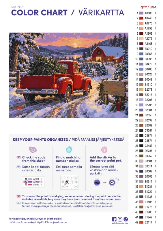 Numeromaalaus: Värikartta ja ohjeet - Tree Farm Truck 70x50cm