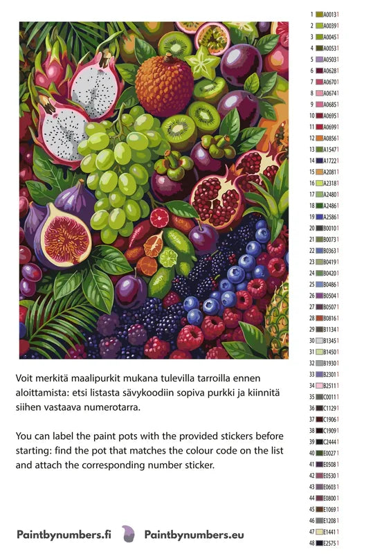 Värikartta ja ohjeet - Tropical Fruit Assortment 40x50cm