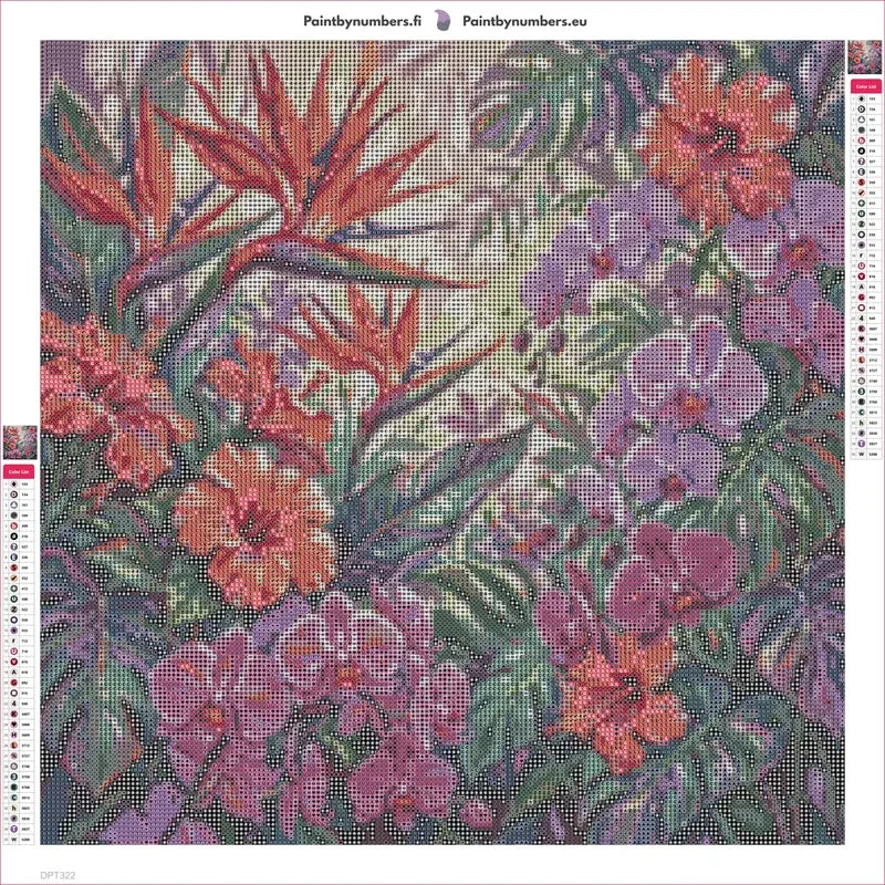 Tropical Orchids timanttimaalauksen liimapintainen canvas 50x50cm