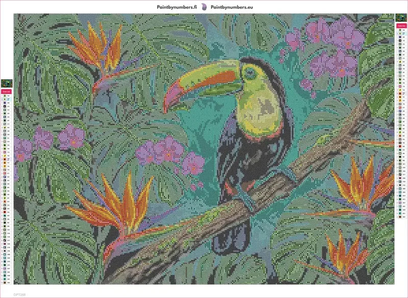 Tropical Toucan timanttimaalauksen liimapintainen canvas 70x50cm
