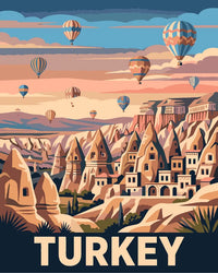Thumbnail for Turkki travel poster numeromaalaus, kuumailmapallot ja maisema