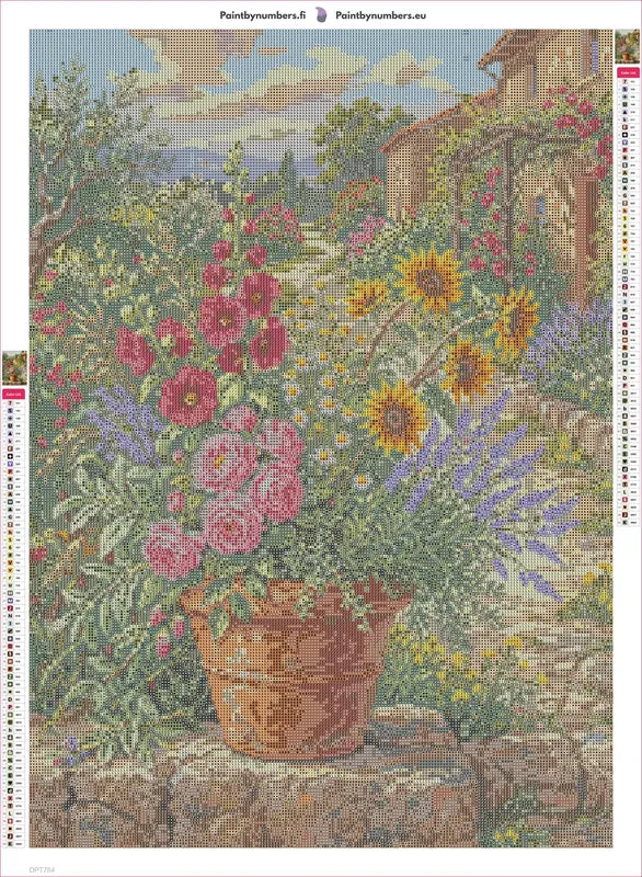 Tuscan Garden Flower Pot timanttimaalauksen liimapintainen canvas 50x70cm