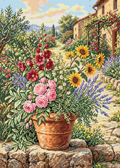 Tuscan Garden Flower Pot, 50x70 cm timanttimaalaus – lopullisen kuvion esikatselu