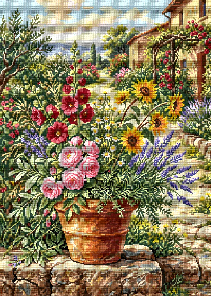 Tuscan Garden Flower Pot, 50x70 cm timanttimaalaus – koko kuvion esikatselu ilman lähikuvaa