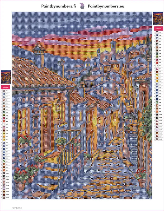 Tuscan Village at Sunset timanttimaalauksen liimapintainen canvas 30x40cm