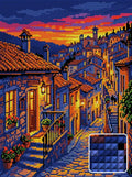 Thumbnail for Tuscan Village at Sunset, 30x40 cm timanttimaalaus – lopullisen kuvion esikatselu ja lähikuva neliönmuotoisista timanteista