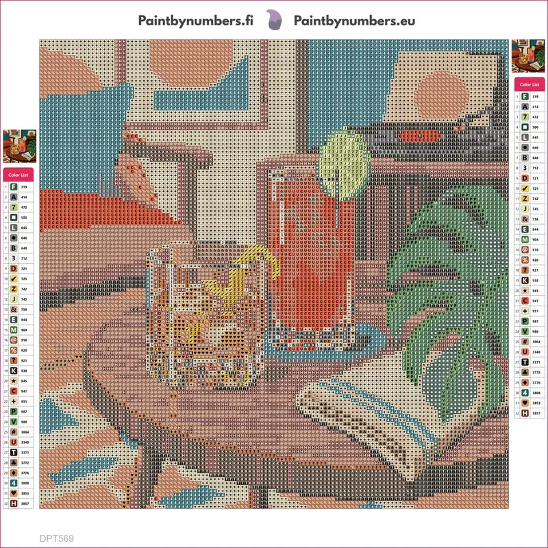 Two Cocktails and a Vinyl Evening timanttimaalauksen liimapintainen canvas 30x30cm