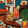 Thumbnail for Two Cocktails and a Vinyl Evening, 30x30 cm timanttimaalaus – lopullisen kuvion esikatselu ja lähikuva neliönmuotoisista timanteista