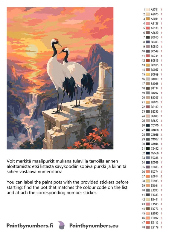 Värikartta ja ohjeet - Two Cranes at Sunset 60x80cm