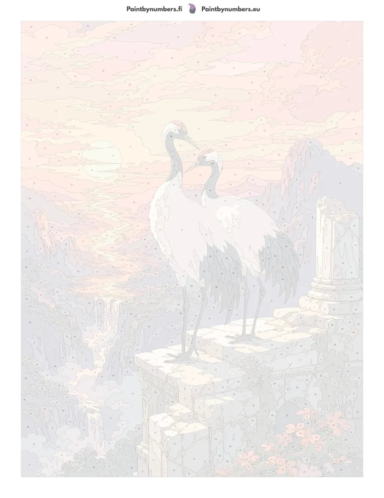 Numeroitu kangas - Two Cranes at Sunset 60x80cm
