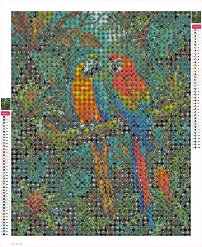Two Macaws timanttimaalauksen liimapintainen canvas 40x50cm