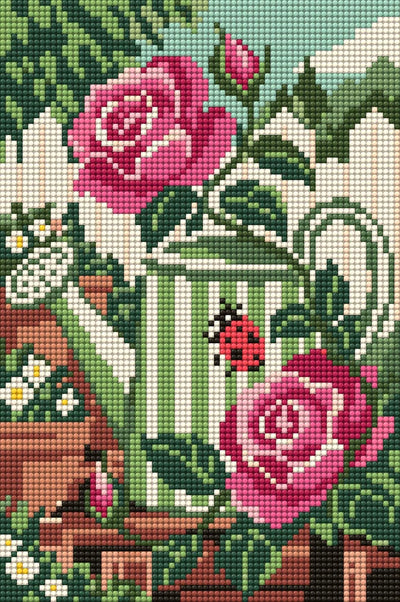 Two Roses and a Ladybird, 20x30 cm timanttimaalaus – lopullisen kuvion esikatselu