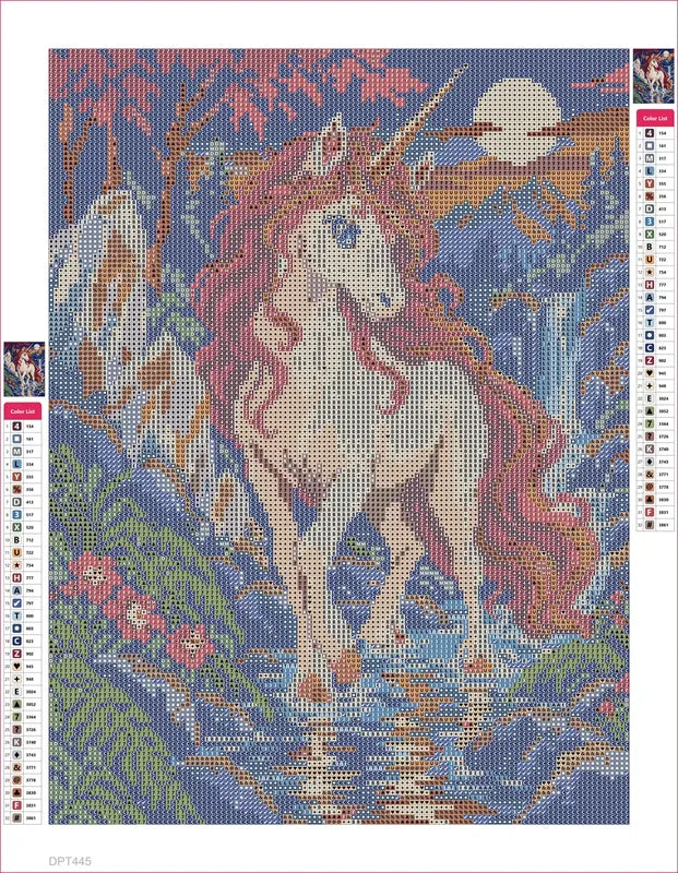 Unicorn at the Crystal Ford timanttimaalauksen liimapintainen canvas 30x40cm
