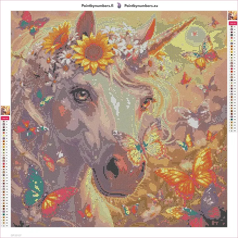 Unicorn with Butterflies timanttimaalauksen liimapintainen canvas 50x50cm