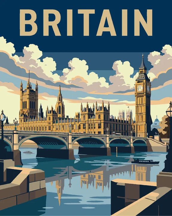 Yhdistynyt kuningaskunta travel poster numeromaalaus, Lontoo ja Big Ben