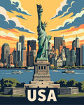 Thumbnail for Yhdysvallat travel poster numeromaalaus, New York ja Vapaudenpatsas