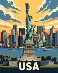 Thumbnail for Yhdysvallat travel poster numeromaalaus, New York ja Vapaudenpatsas