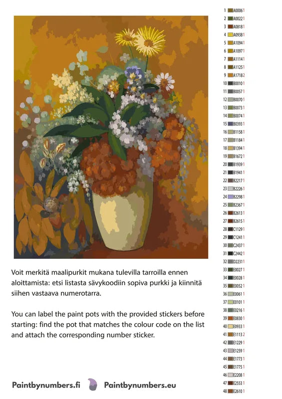 Värikartta ja ohjeet - Vase of Flowers 40x50cm