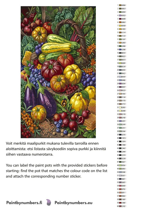 Värikartta ja ohjeet - Vegetables and Fruit Basket 40x70cm