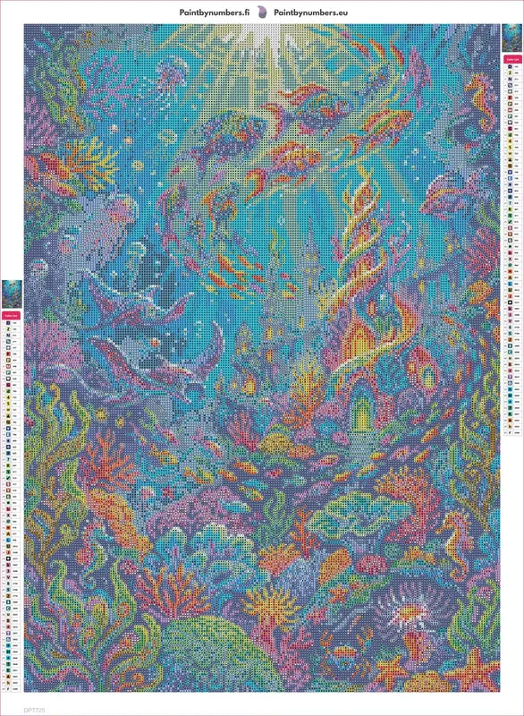 Vibrant Underwater Fantasy World timanttimaalauksen liimapintainen canvas 50x70cm