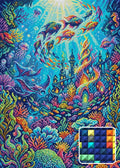 Thumbnail for Vibrant Underwater Fantasy World, 50x70 cm timanttimaalaus – lopullisen kuvion esikatselu ja lähikuva neliönmuotoisista timanteista