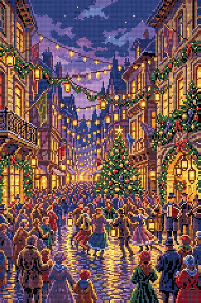 Victorian Christmas Street Festival, 40x60 cm timanttimaalaus – lopullisen kuvion esikatselu